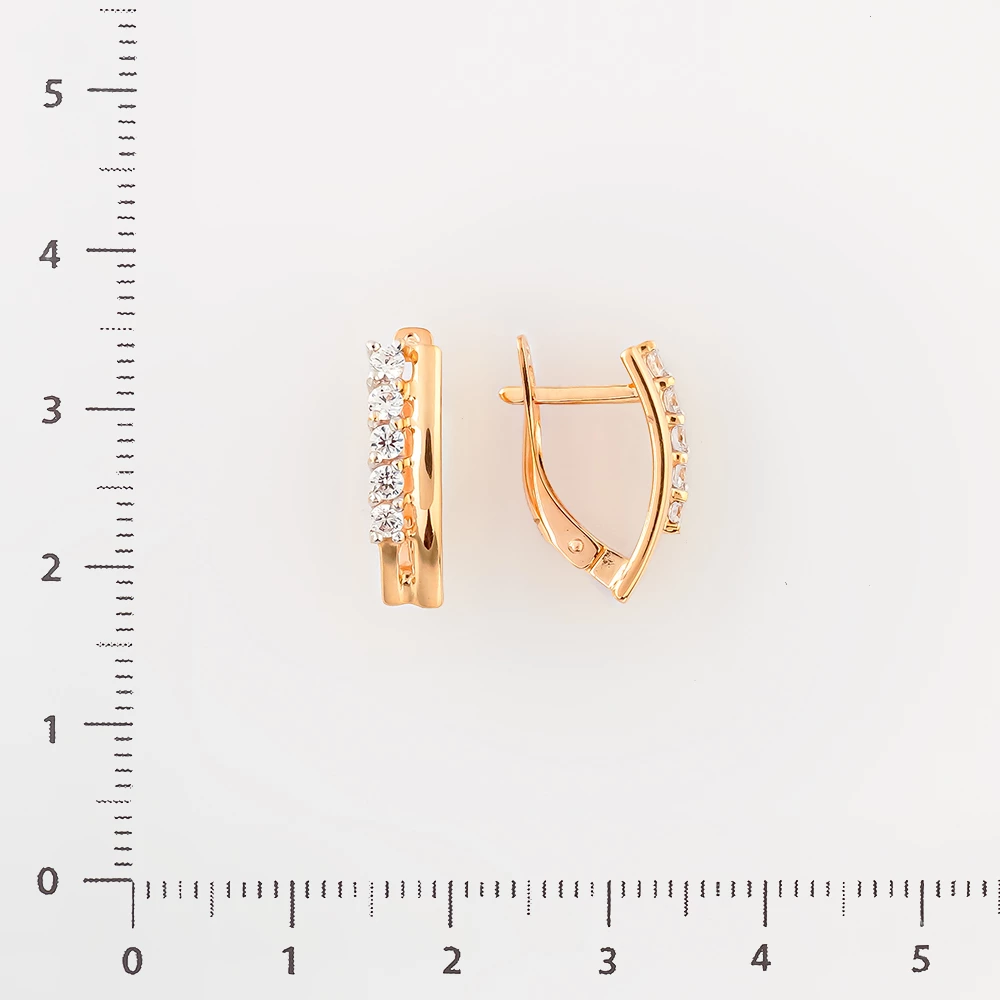 Серьги с фианитом из красного золота 585 пробы