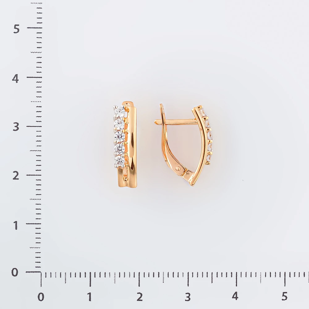 Серьги с фианитом из красного золота 585 пробы