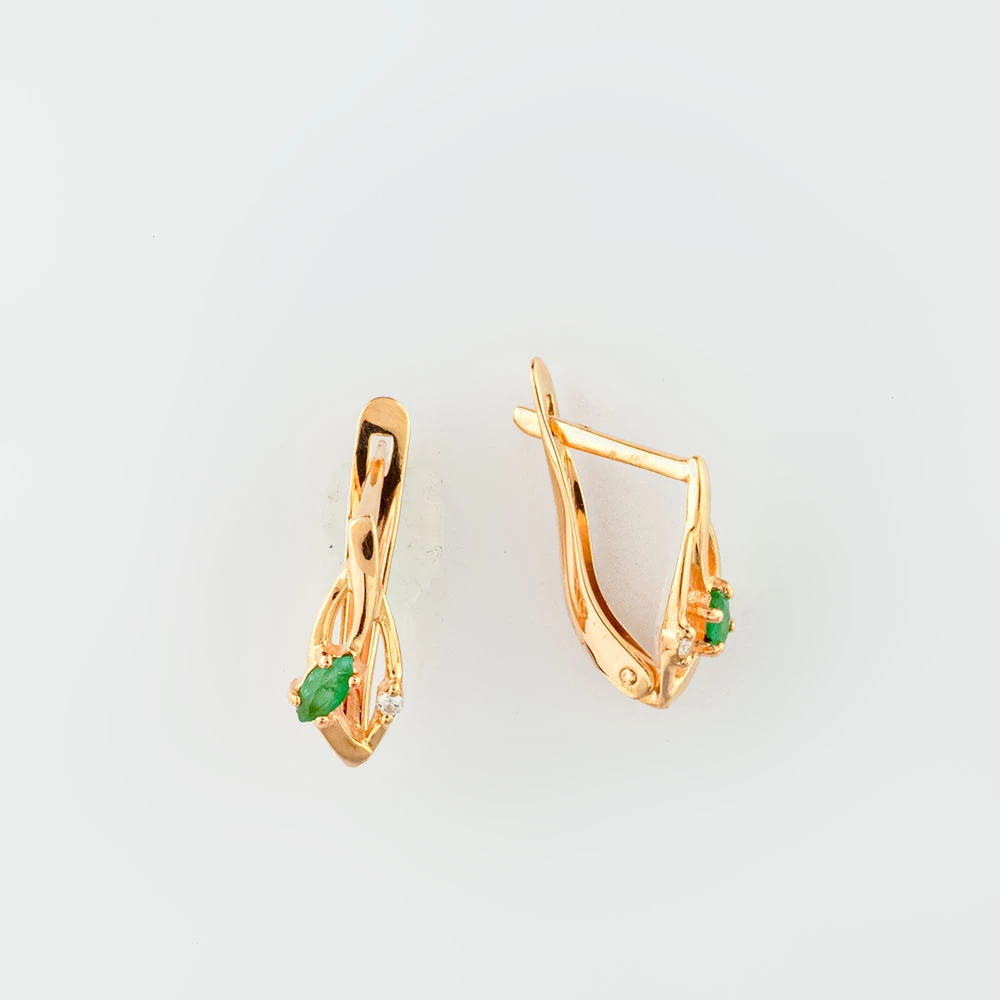 Серьги с изумрудом из красного золота 585 пробы