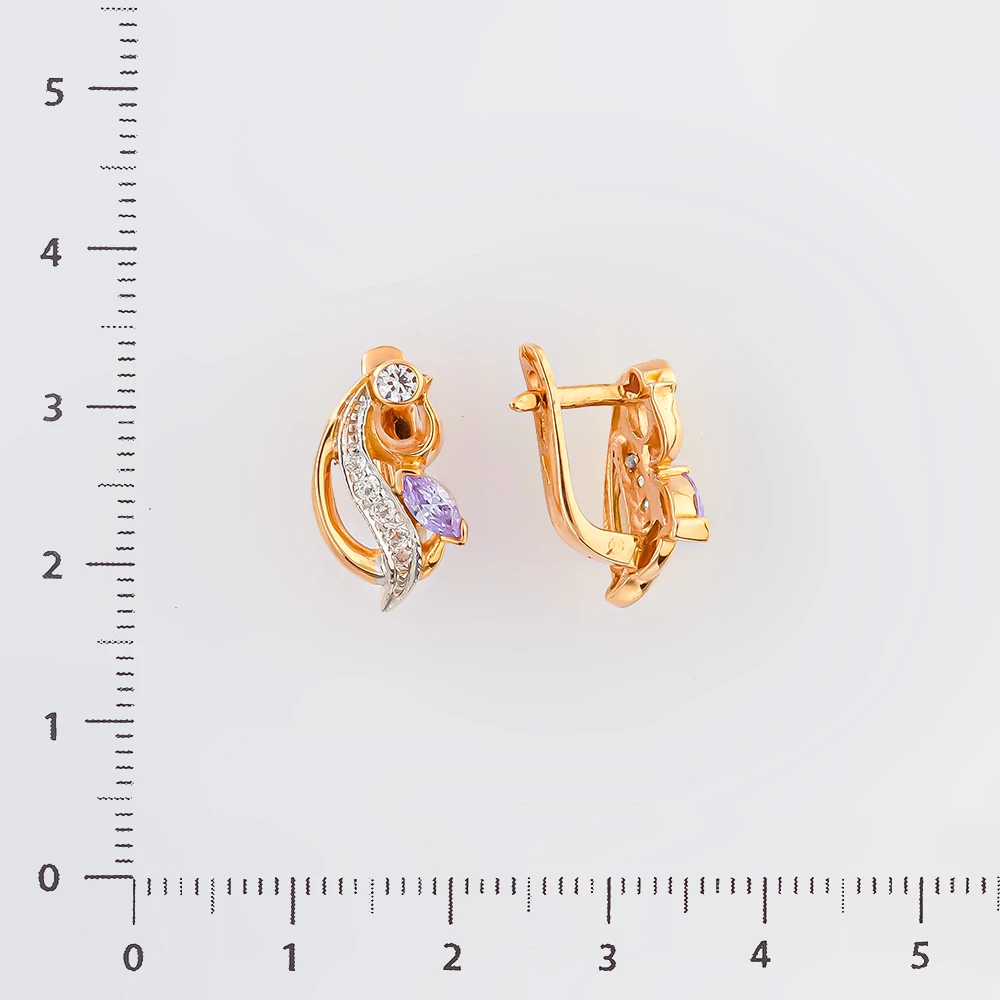 Серьги с фианитом из красного золота 585 пробы