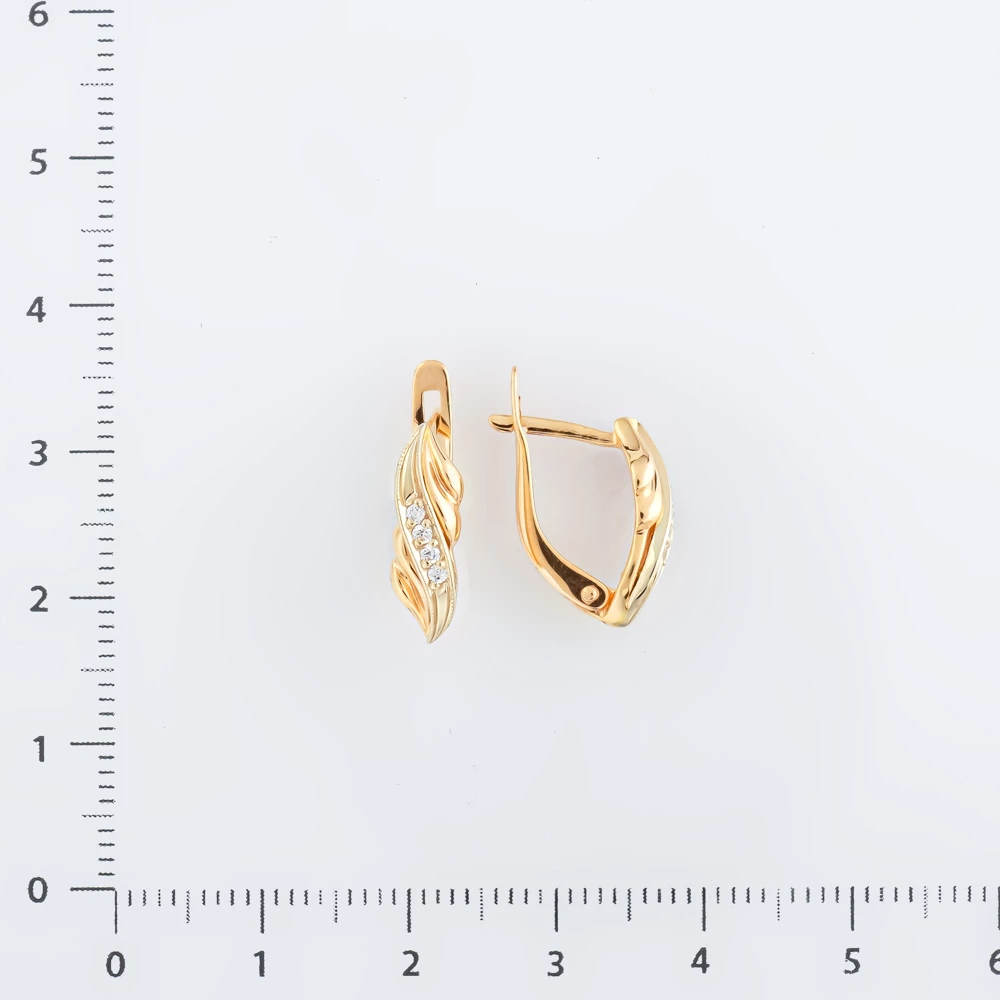 Серьги с фианитом из красного золота 585 пробы