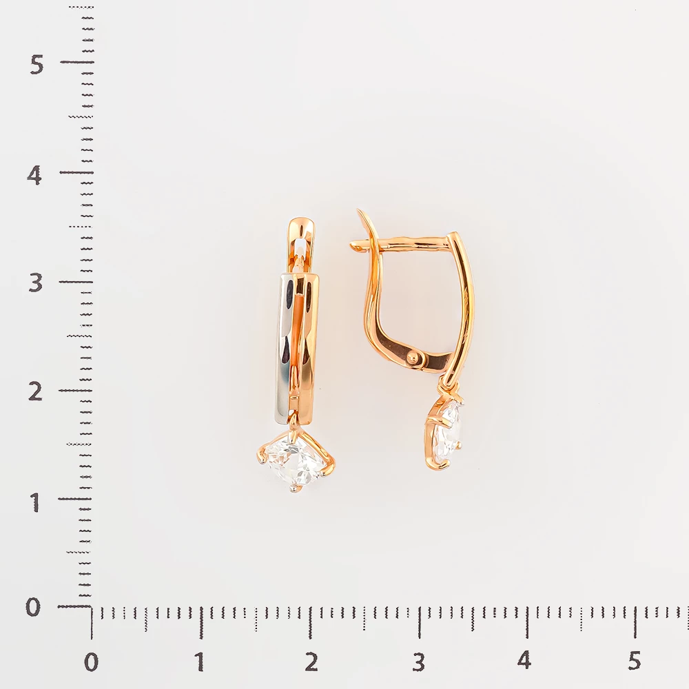 Серьги с фианитом из красного золота 585 пробы