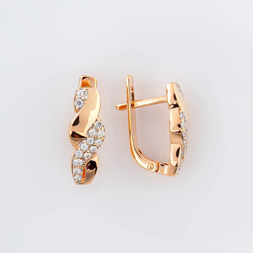 Серьги с фианитом из красного золота 585 пробы