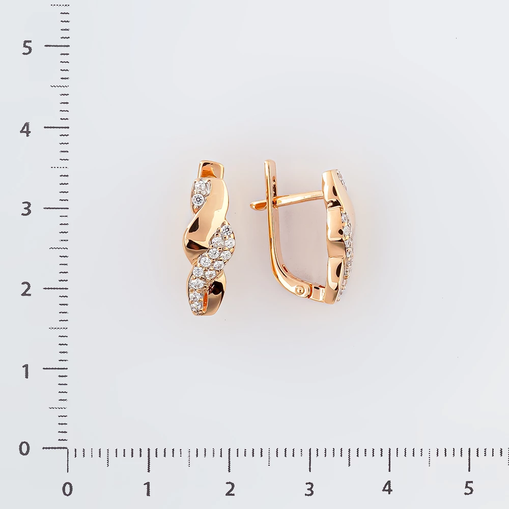 Серьги с фианитом из красного золота 585 пробы