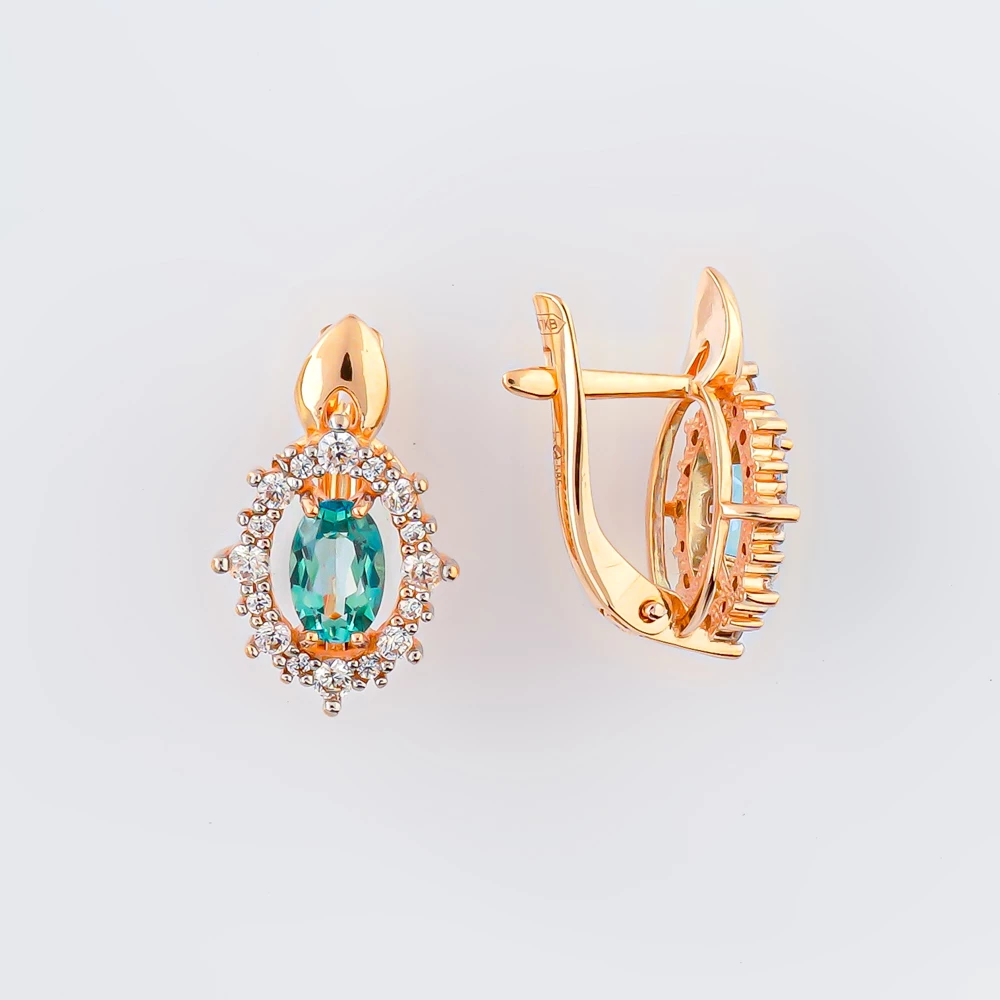 Серьги с ситаллом из красного золота 585 пробы