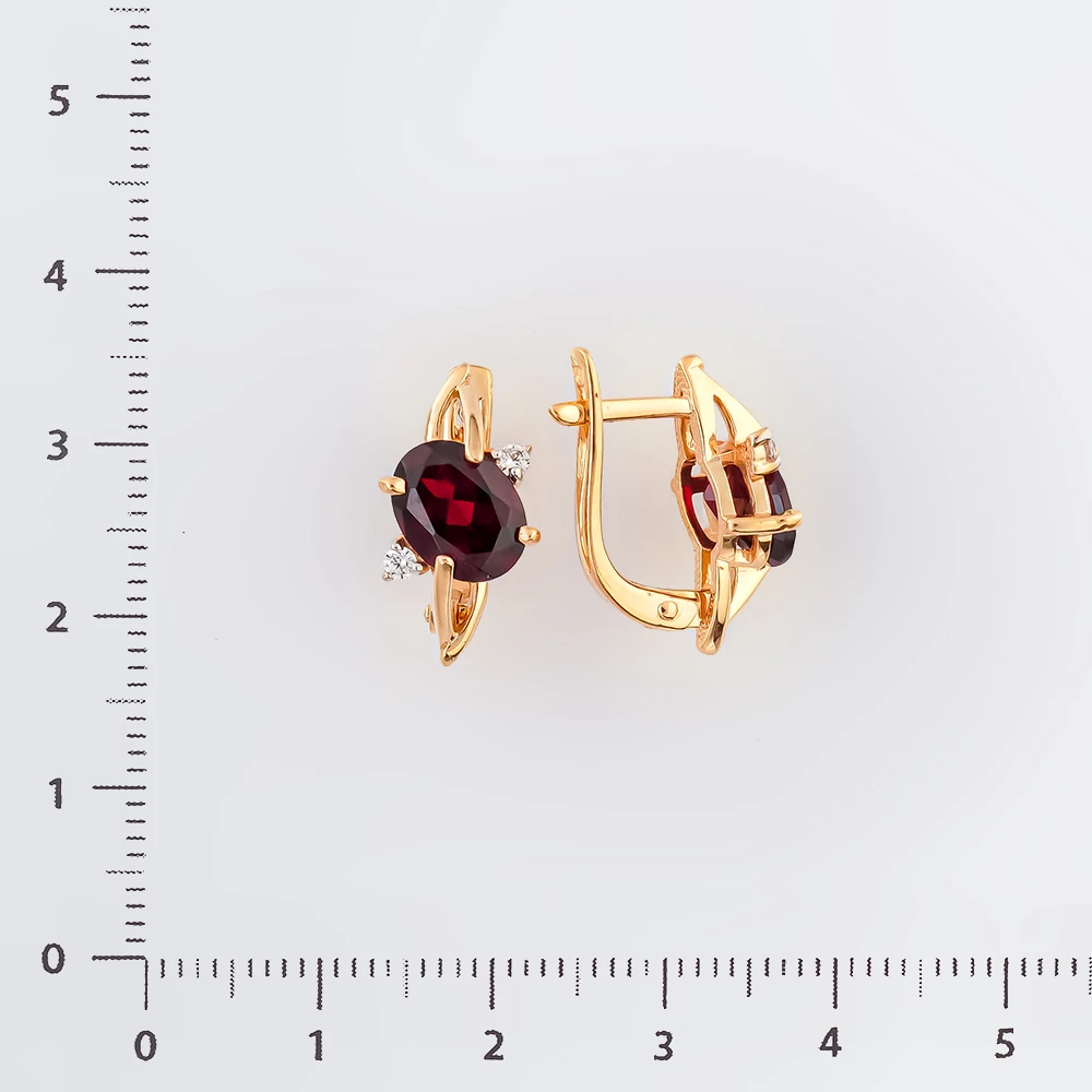 Серьги с гранатом из красного золота 585 пробы