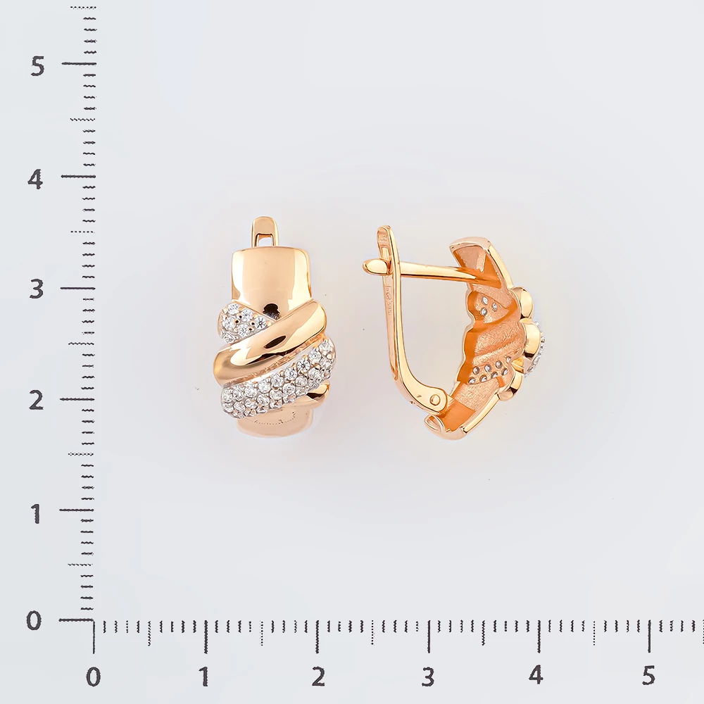 Серьги с фианитом из красного золота 585 пробы