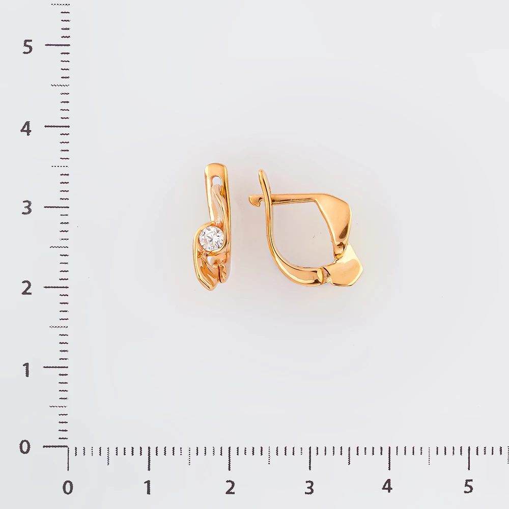 Серьги с фианитом из красного золота 585 пробы