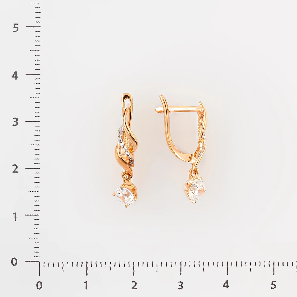 Серьги с фианитом из красного золота 585 пробы