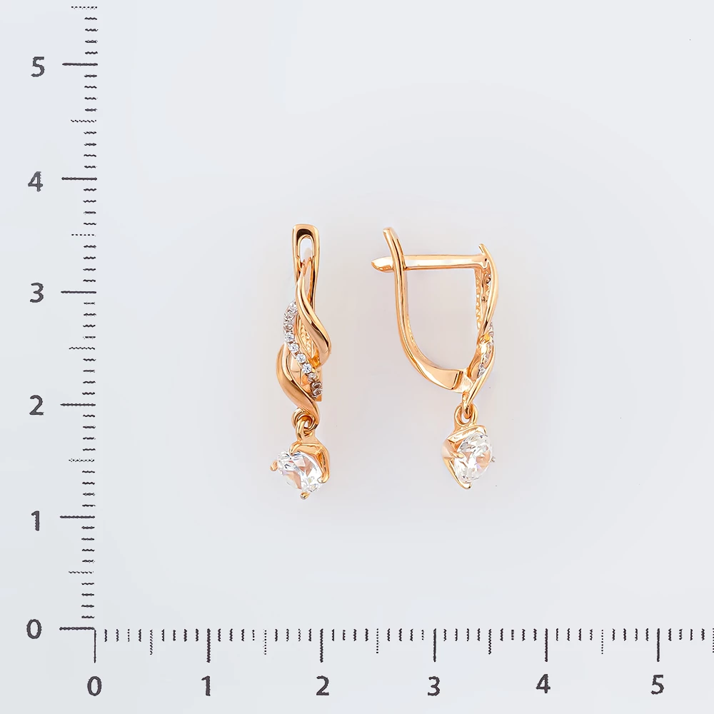 Серьги с фианитом из красного золота 585 пробы