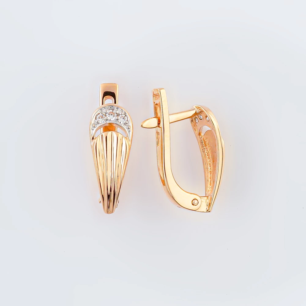 Серьги с фианитом из красного золота 585 пробы