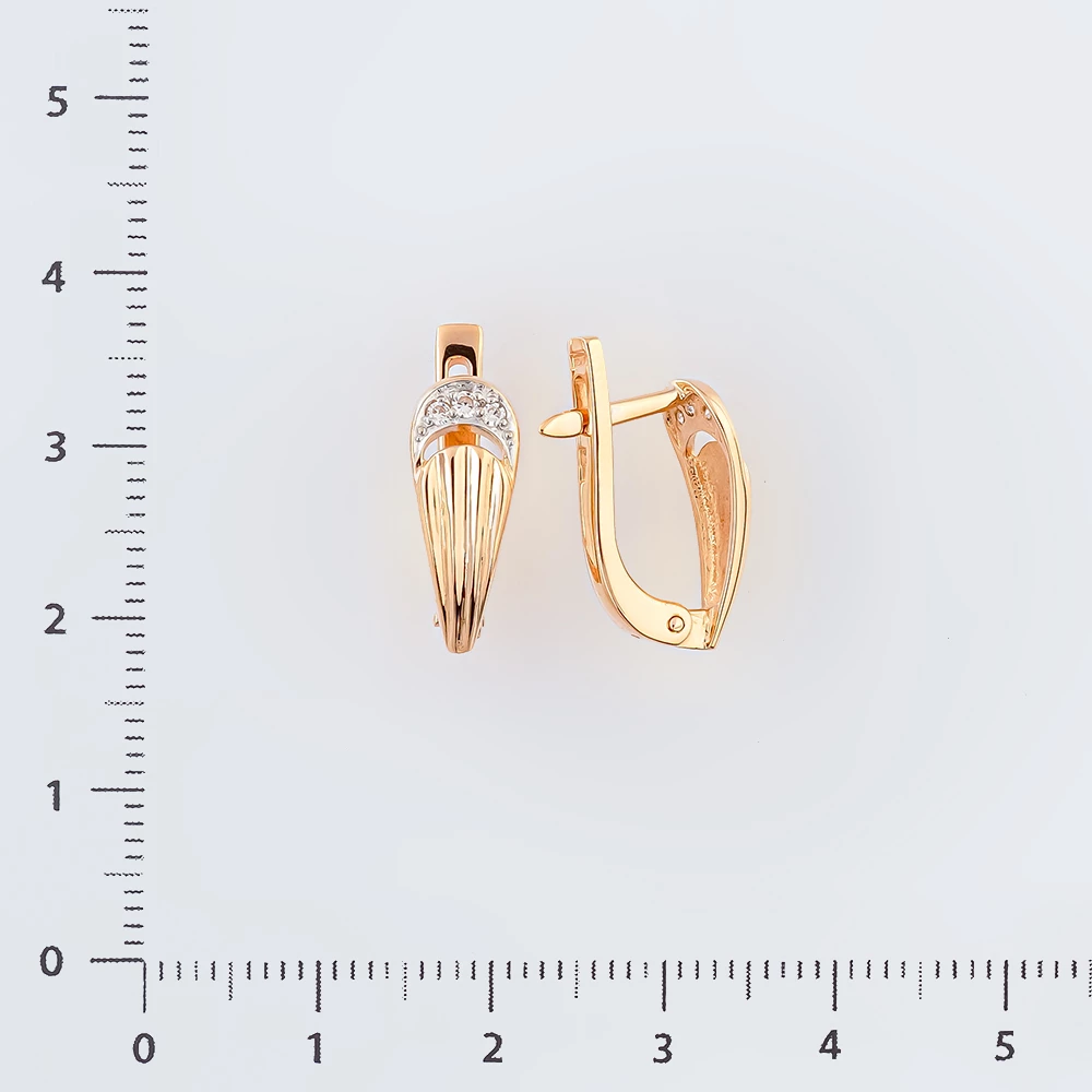 Серьги с фианитом из красного золота 585 пробы