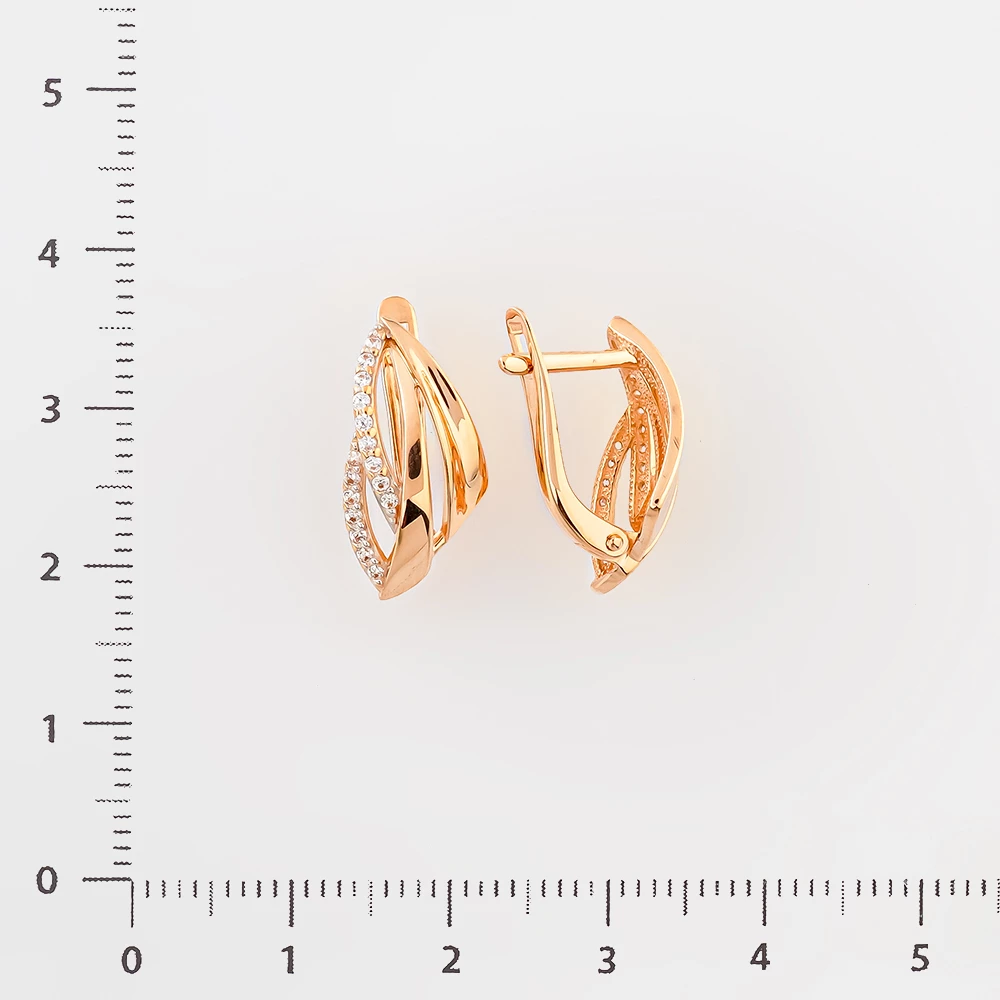 Серьги с фианитом из красного золота 585 пробы