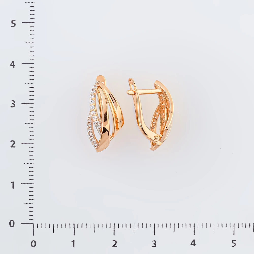 Серьги с фианитом из красного золота 585 пробы