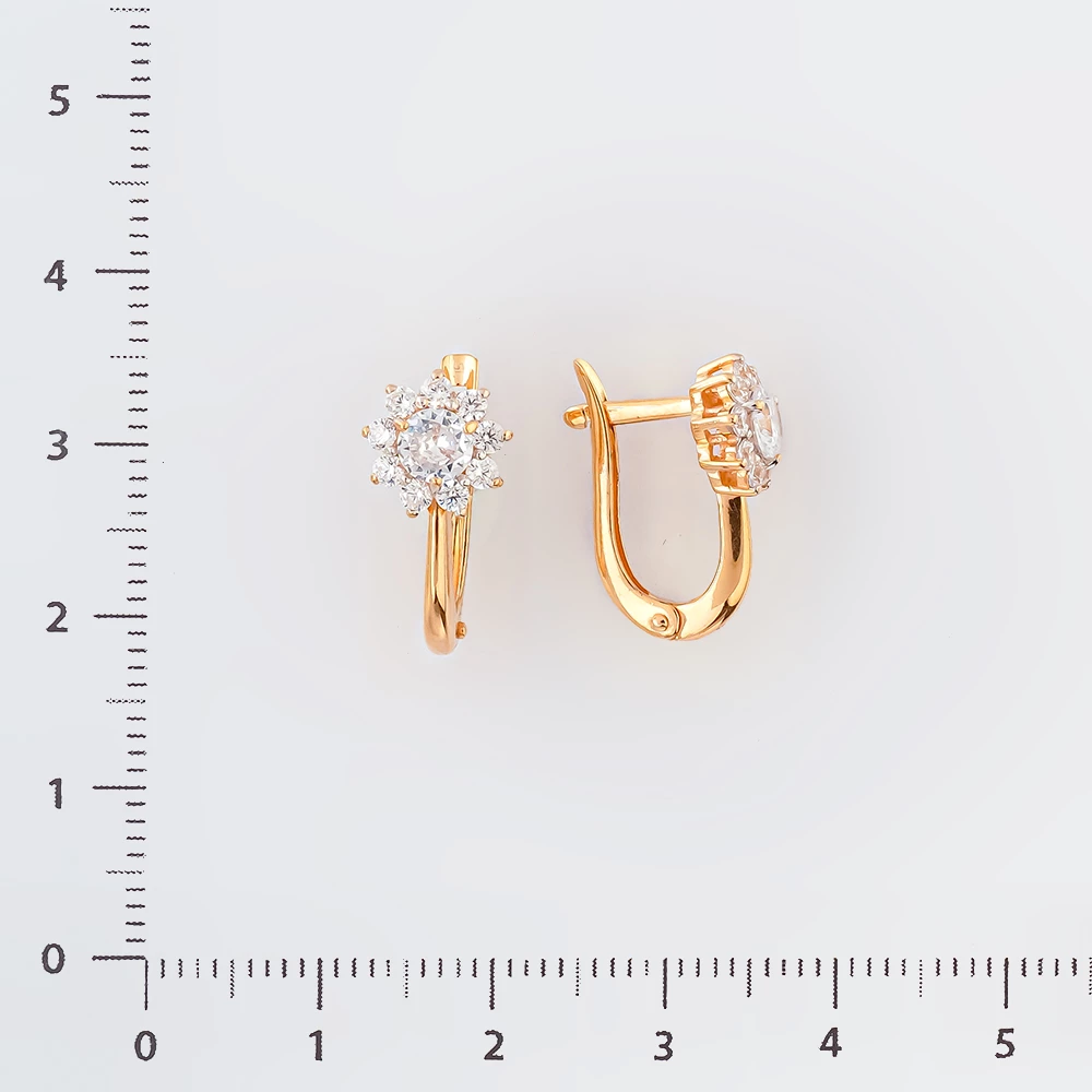 Серьги с фианитом из красного золота 585 пробы