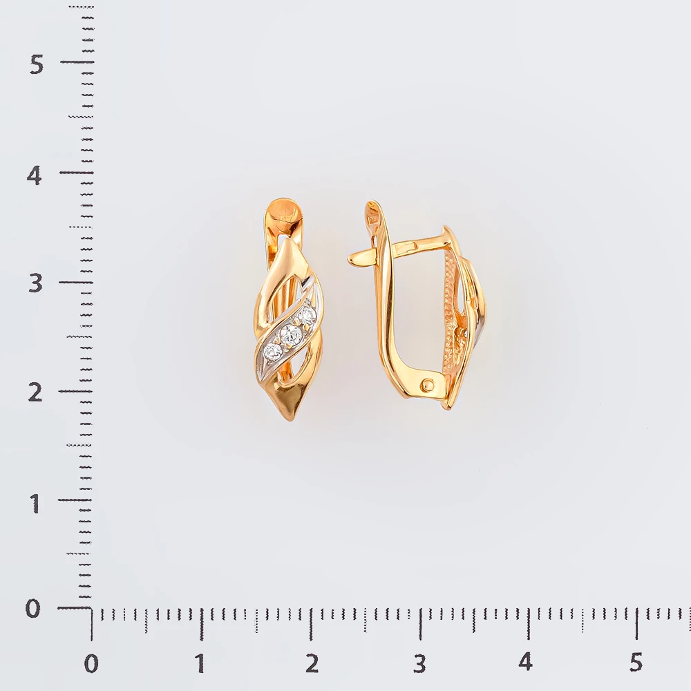 Серьги с фианитом из красного золота 585 пробы