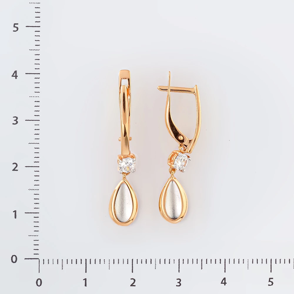 Серьги с фианитом из красного золота 585 пробы