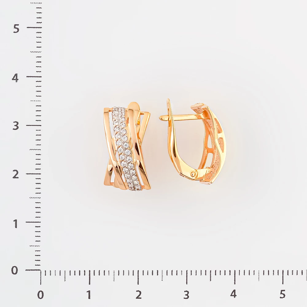 Серьги с фианитом из красного золота 585 пробы