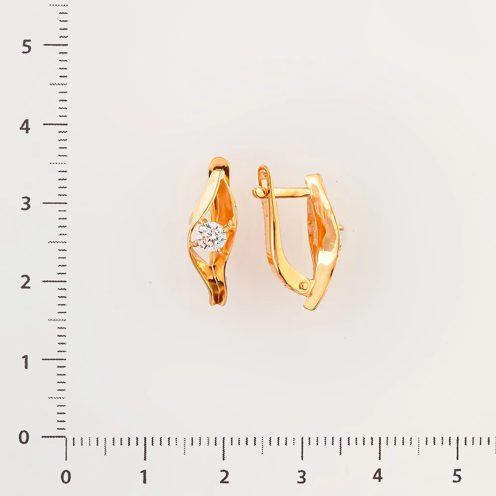 Серьги с фианитом из красного золота 585 пробы