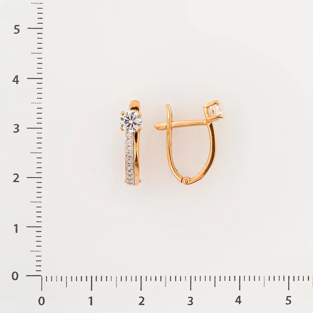 Серьги с фианитом из красного золота 585 пробы
