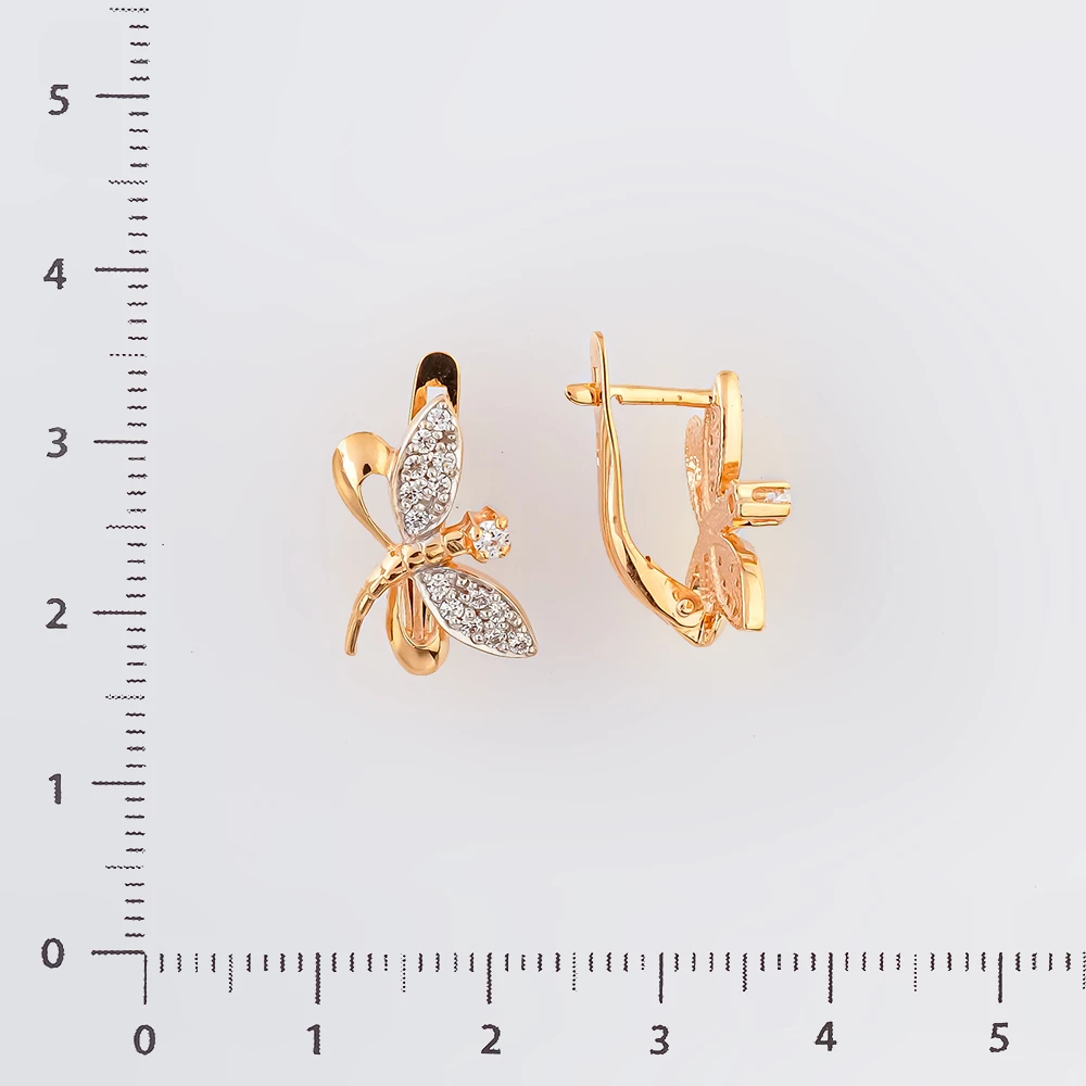 Серьги с фианитом из красного золота 585 пробы
