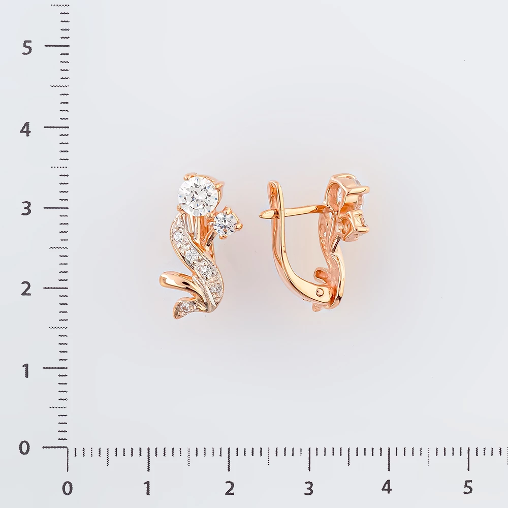 Серьги с фианитом из красного золота 585 пробы