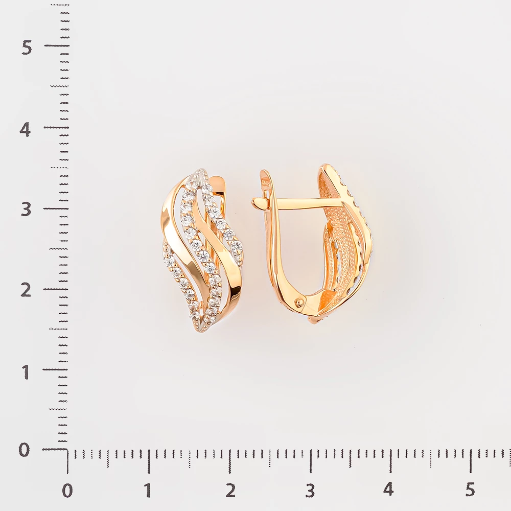 Серьги с фианитом из красного золота 585 пробы