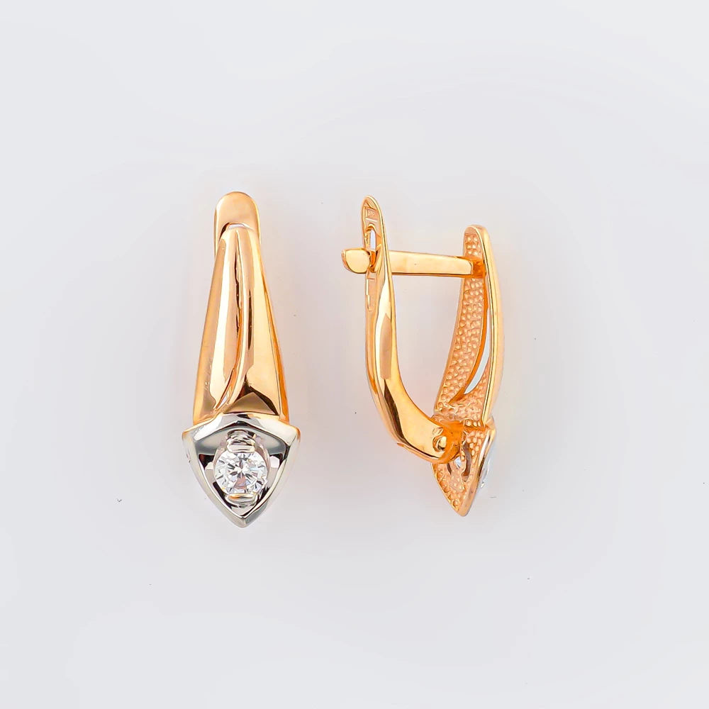 Серьги с фианитом из красного золота 585 пробы