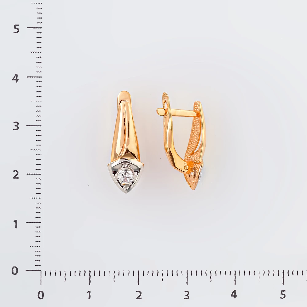 Серьги с фианитом из красного золота 585 пробы