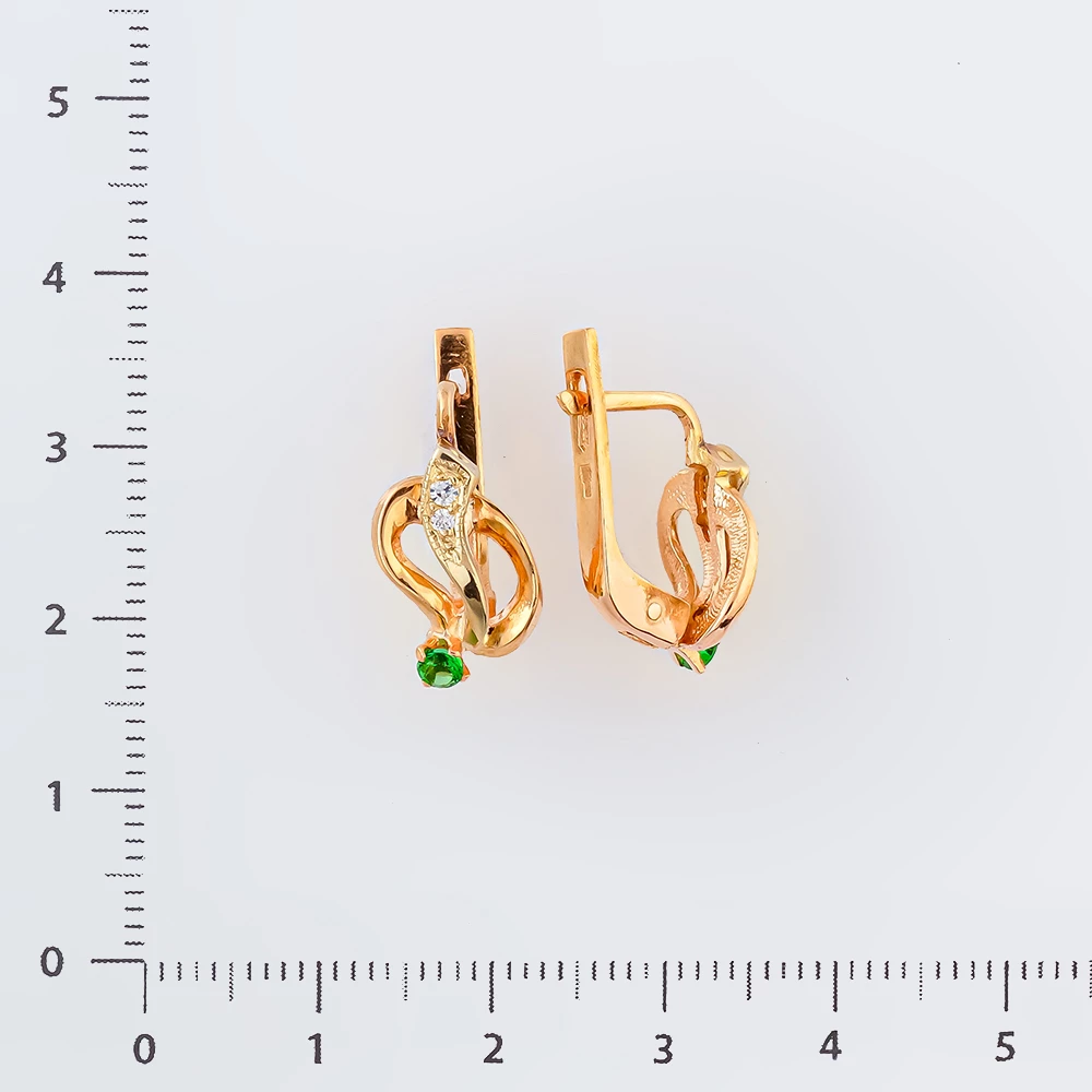 Серьги с фианитом из красного золота 585 пробы