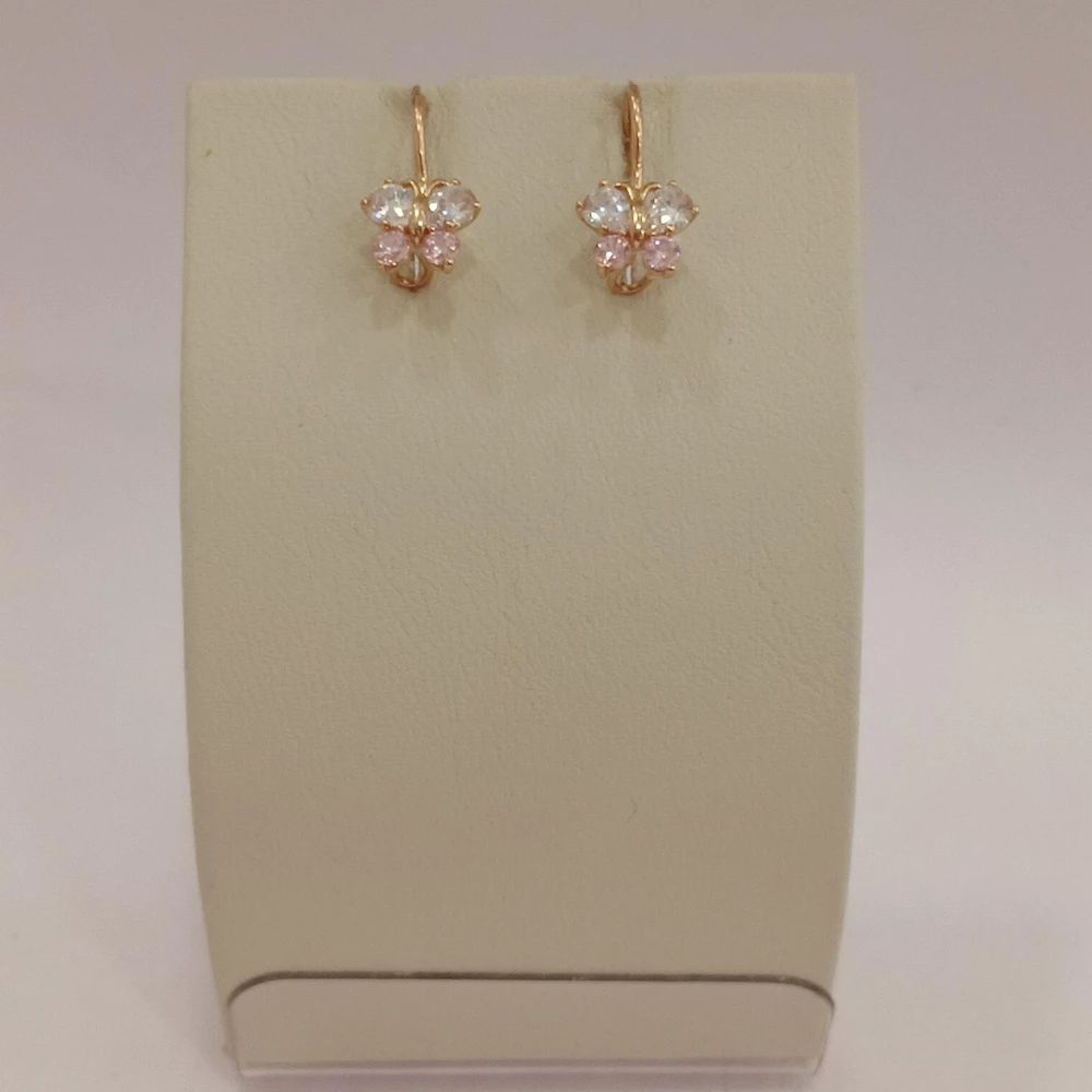 Серьги с фианитом из красного золота 585 пробы