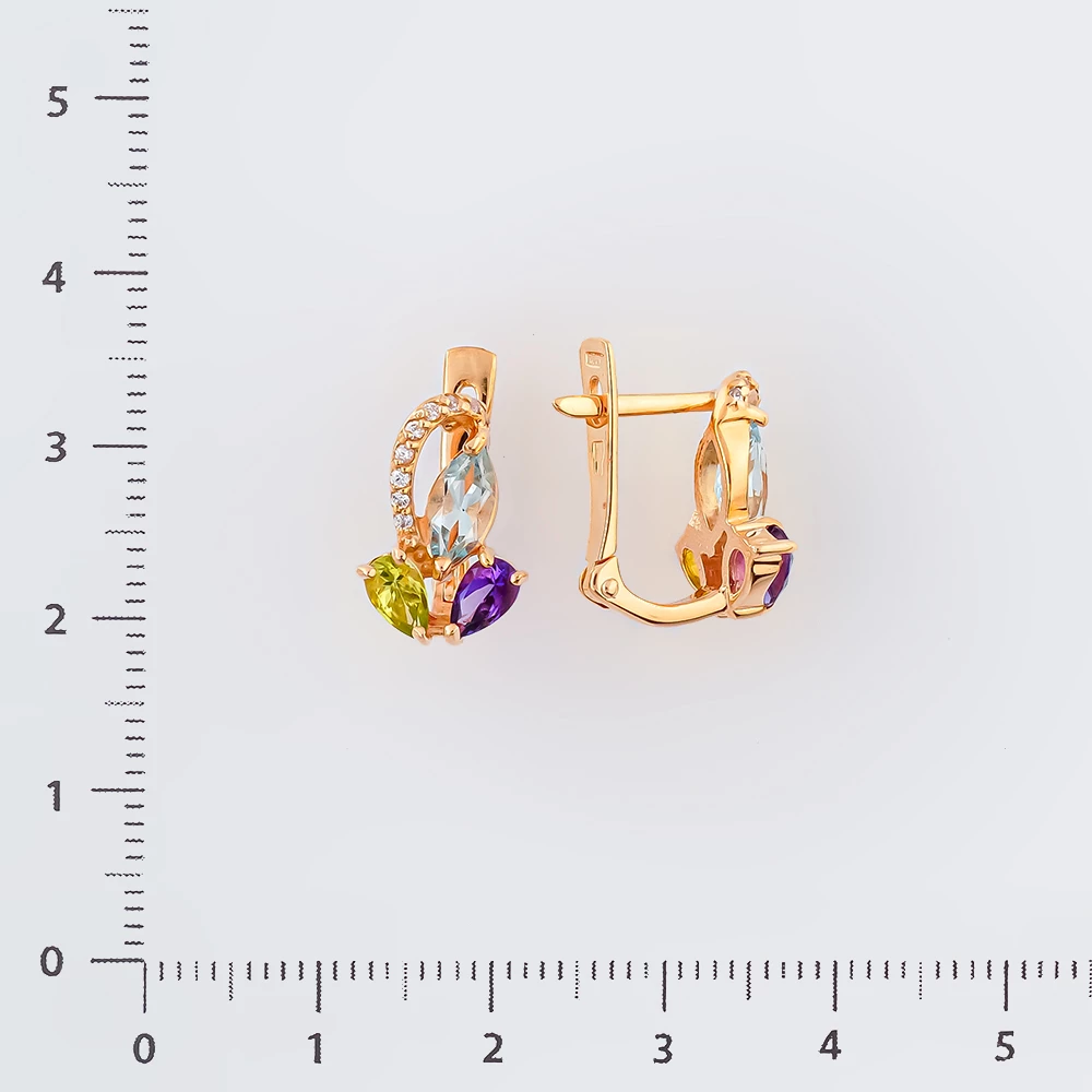Серьги с топазом из красного золота 585 пробы