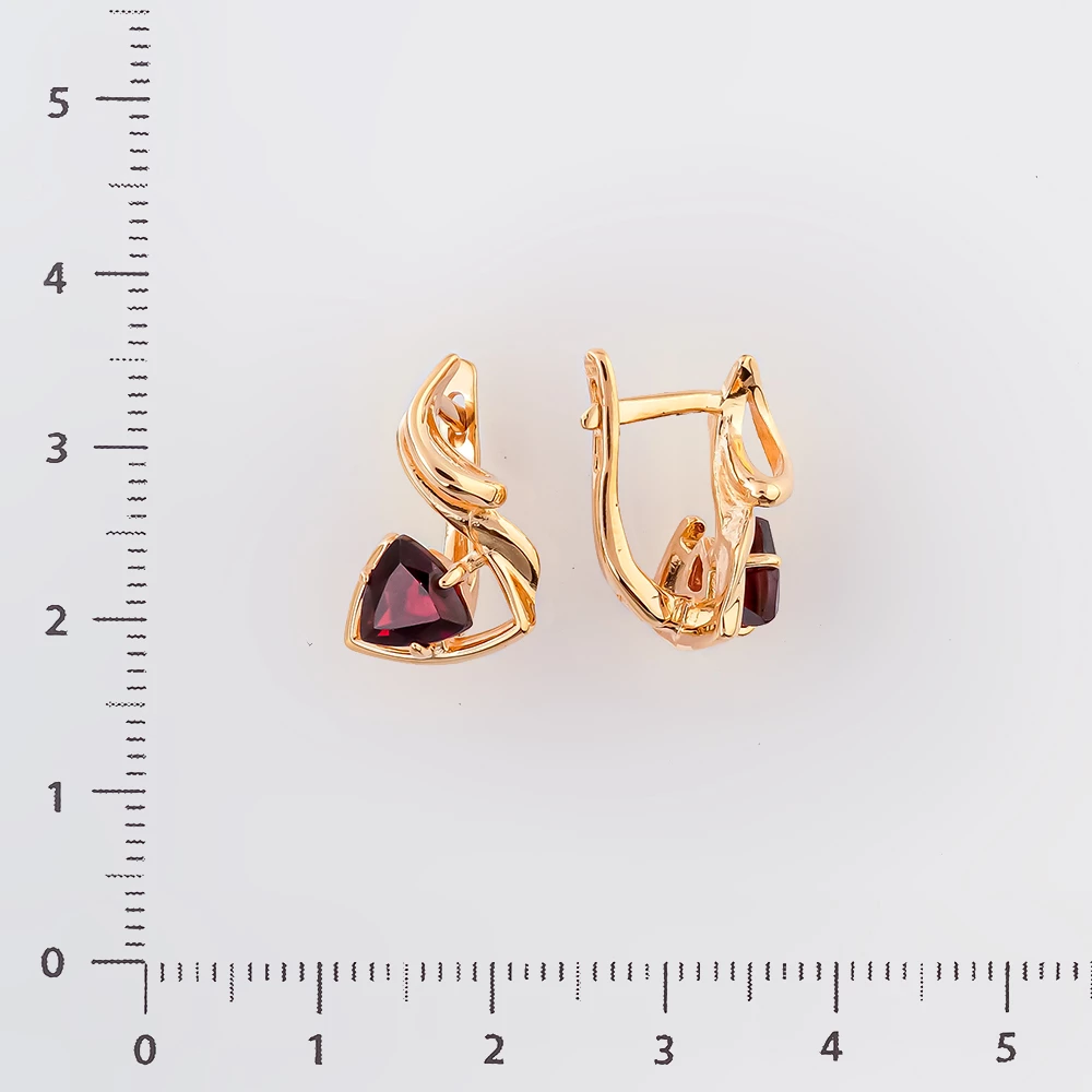 Серьги с гранатом из красного золота 585 пробы