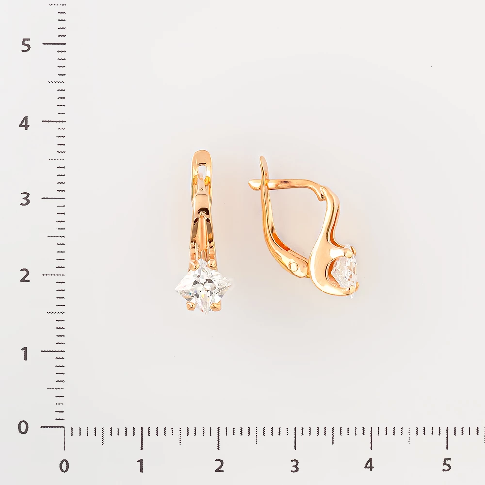 Серьги с фианитом из красного золота 585 пробы