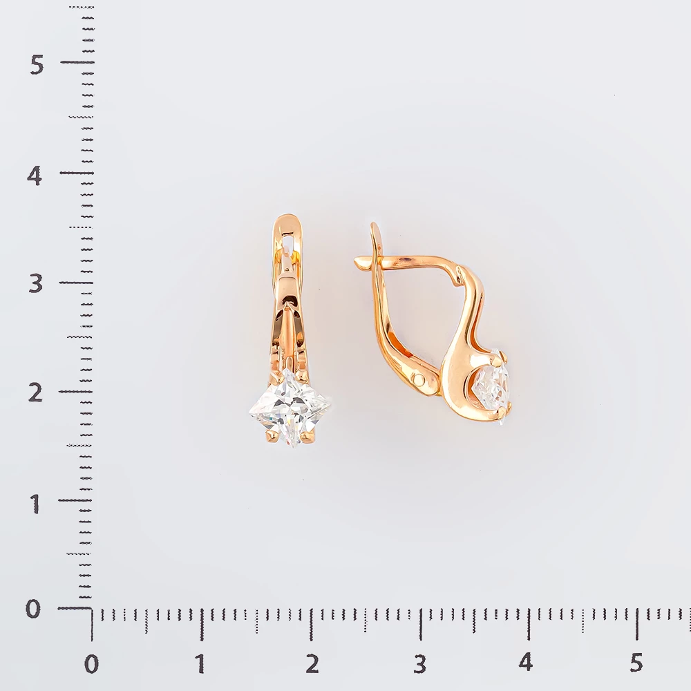 Серьги с фианитом из красного золота 585 пробы