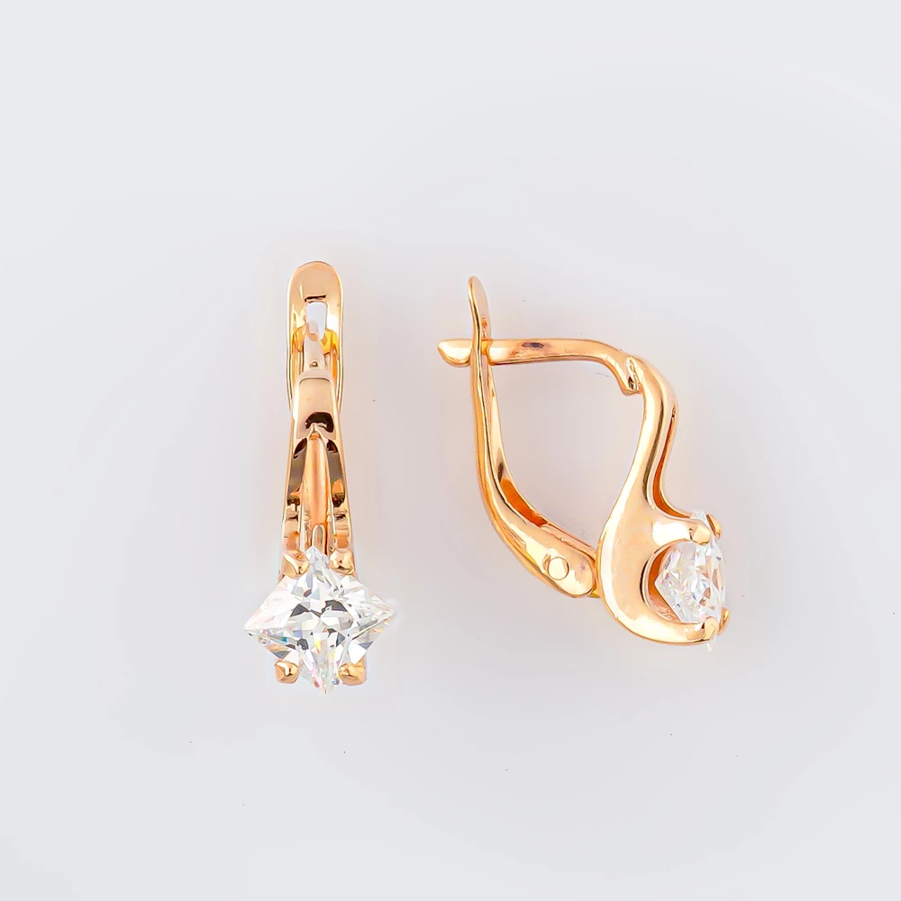 Серьги с фианитом из красного золота 585 пробы