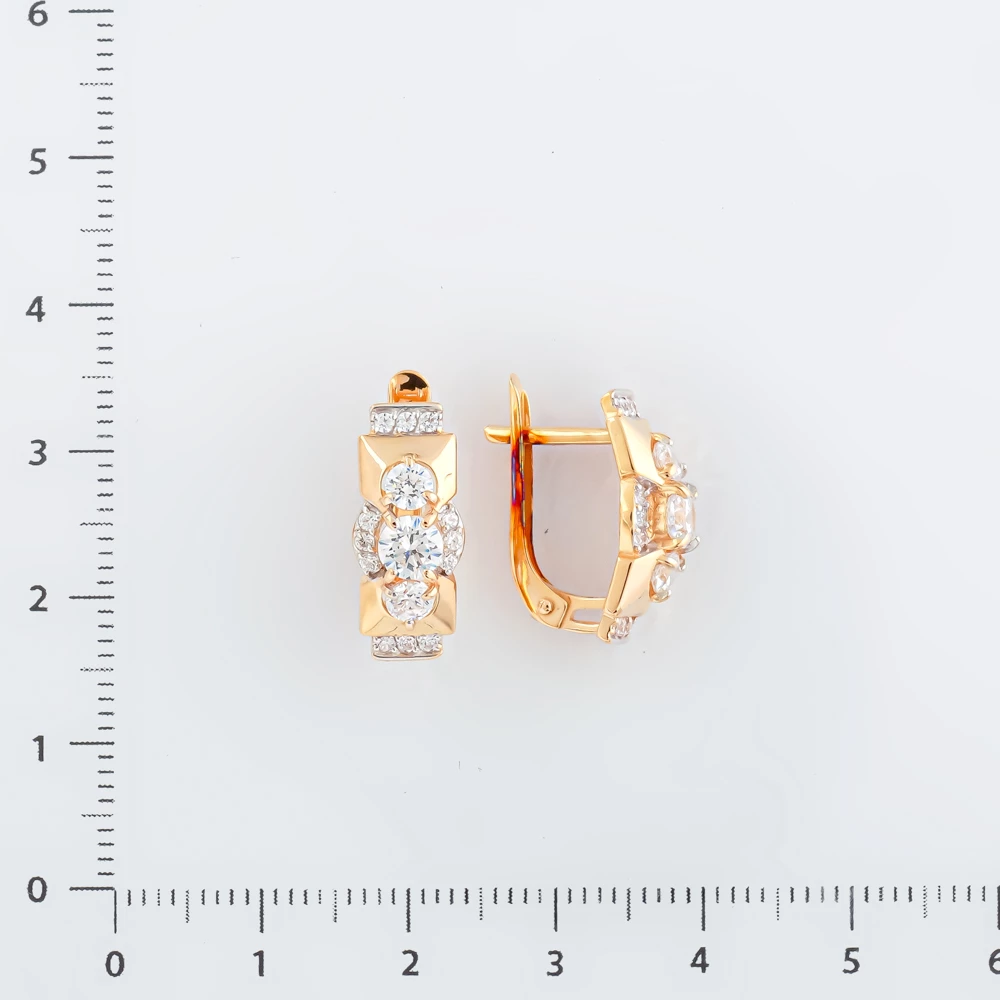 Серьги с фианитом из красного золота 585 пробы