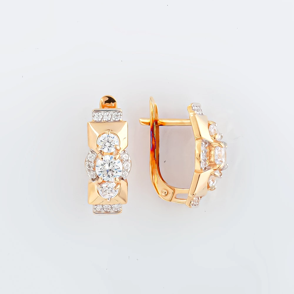 Серьги с фианитом из красного золота 585 пробы