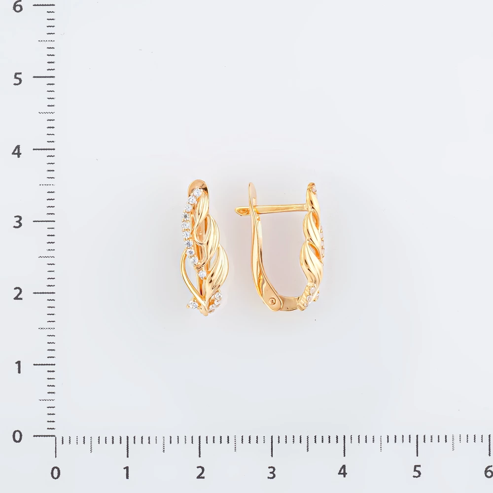 Серьги с фианитом из красного золота 585 пробы