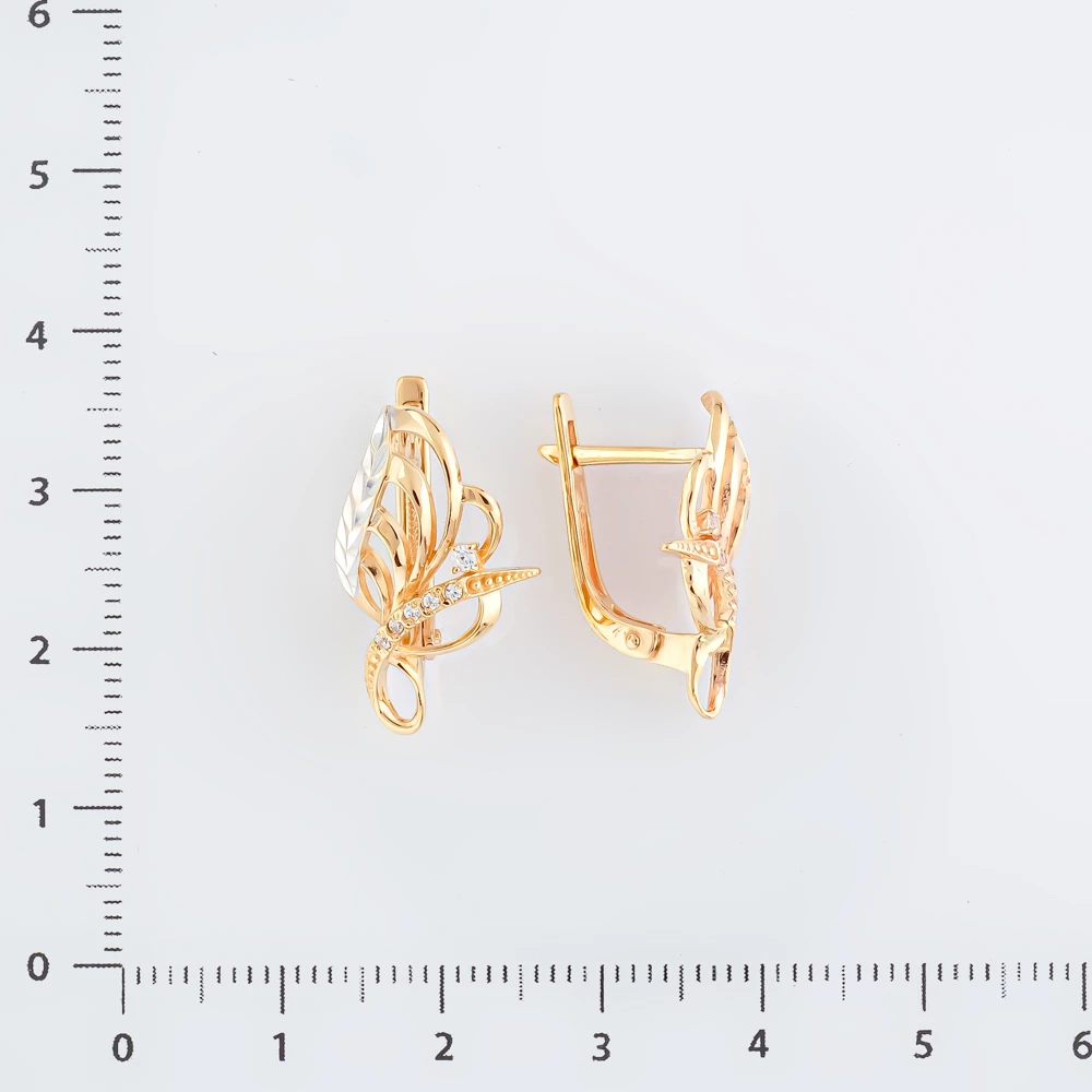 Серьги с фианитом из красного золота 585 пробы