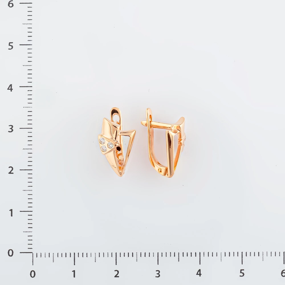 Серьги с фианитом из красного золота 585 пробы