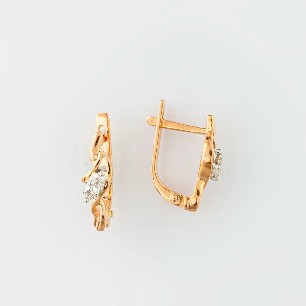 Серьги с бриллиантом из красного золота 585 пробы