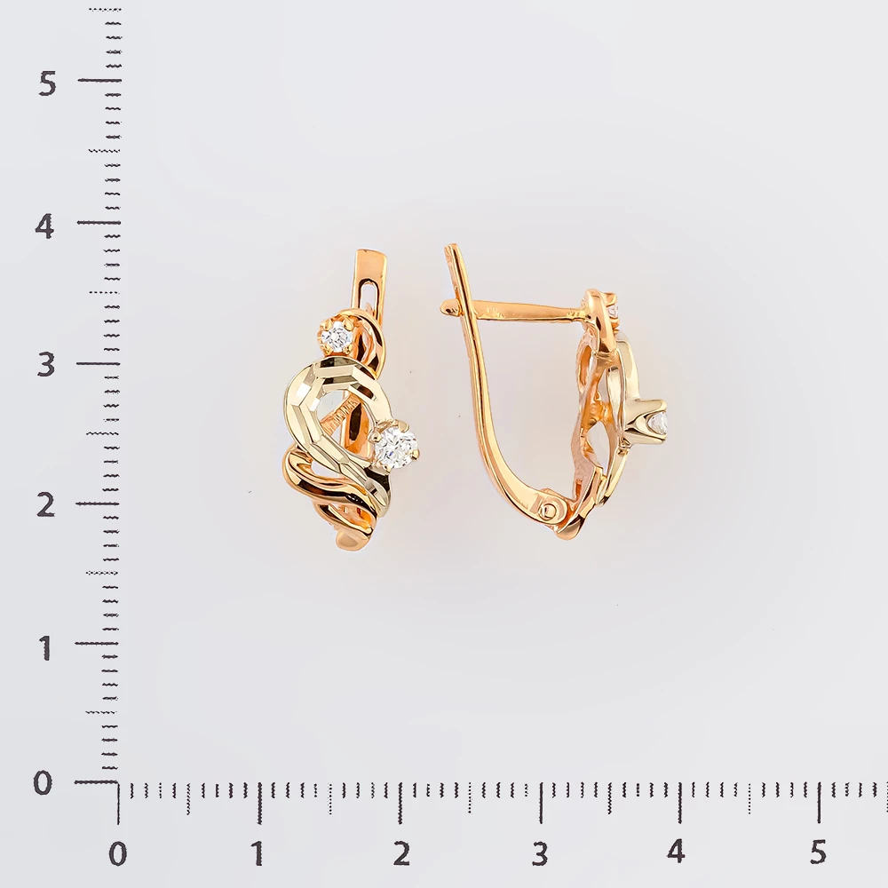 Серьги с фианитом из красного золота 585 пробы