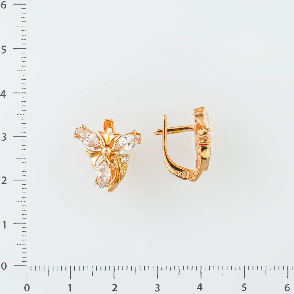 Серьги с фианитом из красного золота 585 пробы