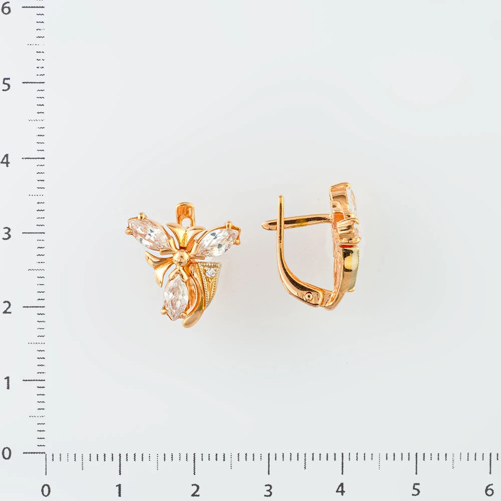 Серьги с фианитом из красного золота 585 пробы