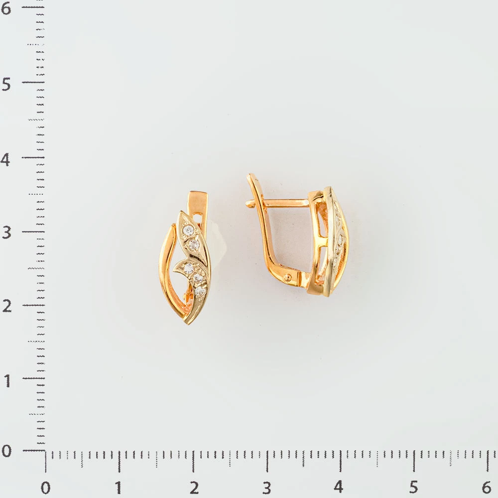 Серьги с фианитом из красного золота 585 пробы