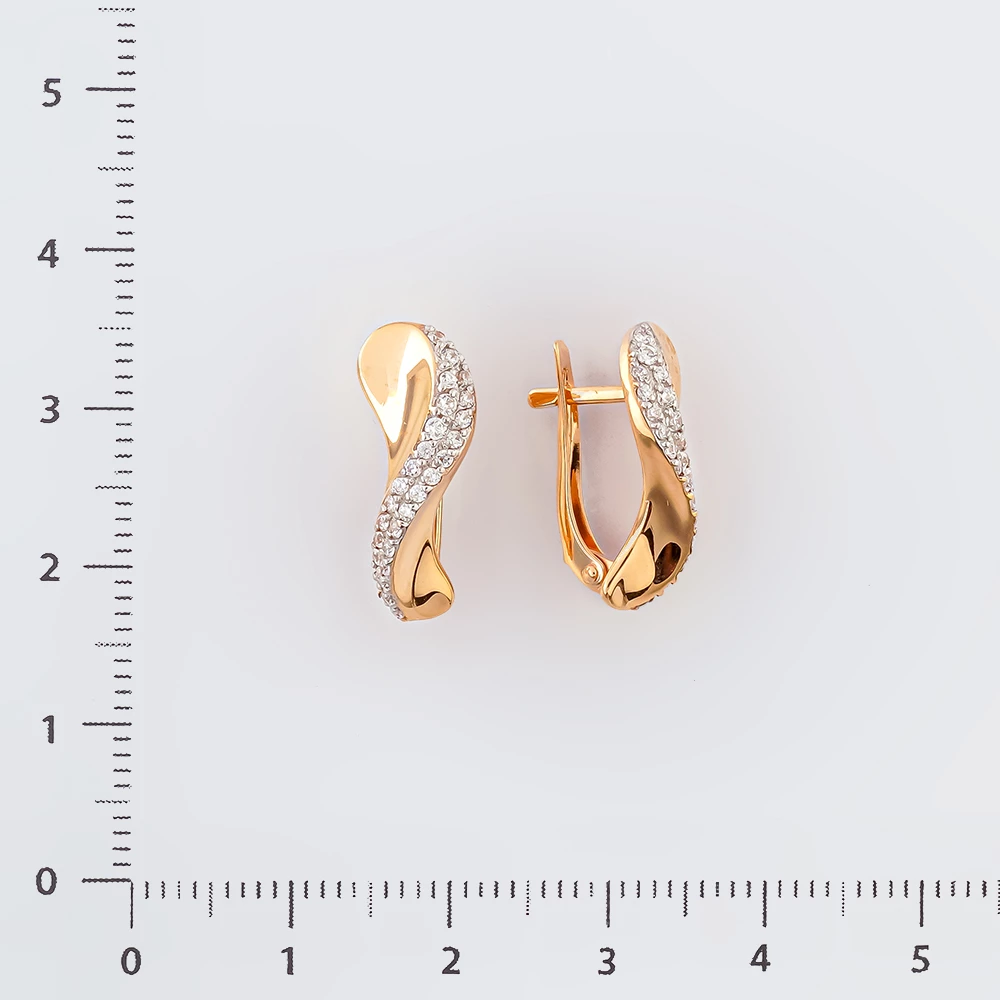 Серьги с фианитом из красного золота 585 пробы