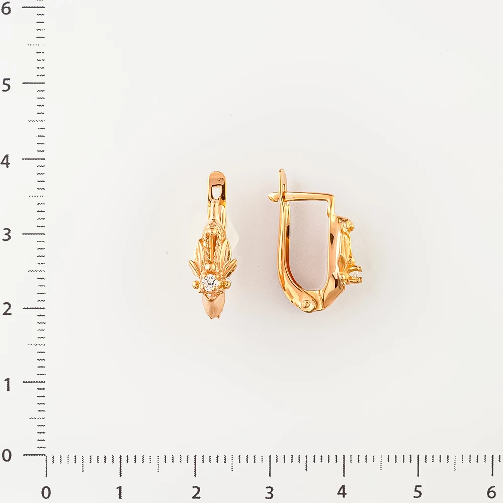 Серьги с фианитом из красного золота 585 пробы