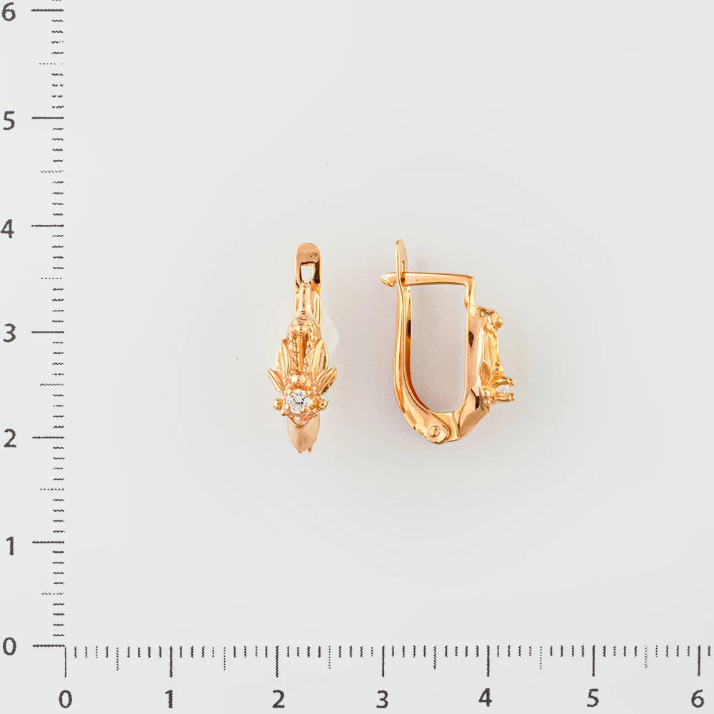 Серьги с фианитом из красного золота 585 пробы