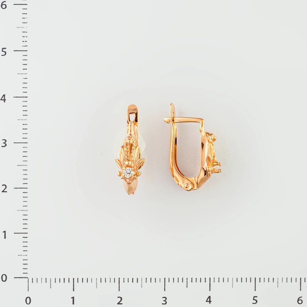 Серьги с фианитом из красного золота 585 пробы